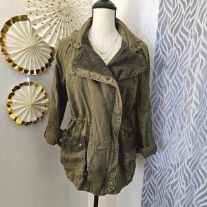 Anthropologie Hei Hei | Etta Olive Green & Lace Utility Jacket | Size S